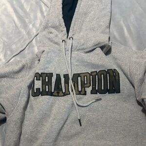 Champion Heather Gray Hoodie with Black Logo